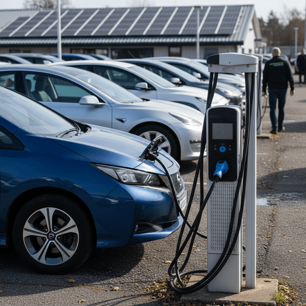 Electric car charging in a home garage using a wall mounted charger