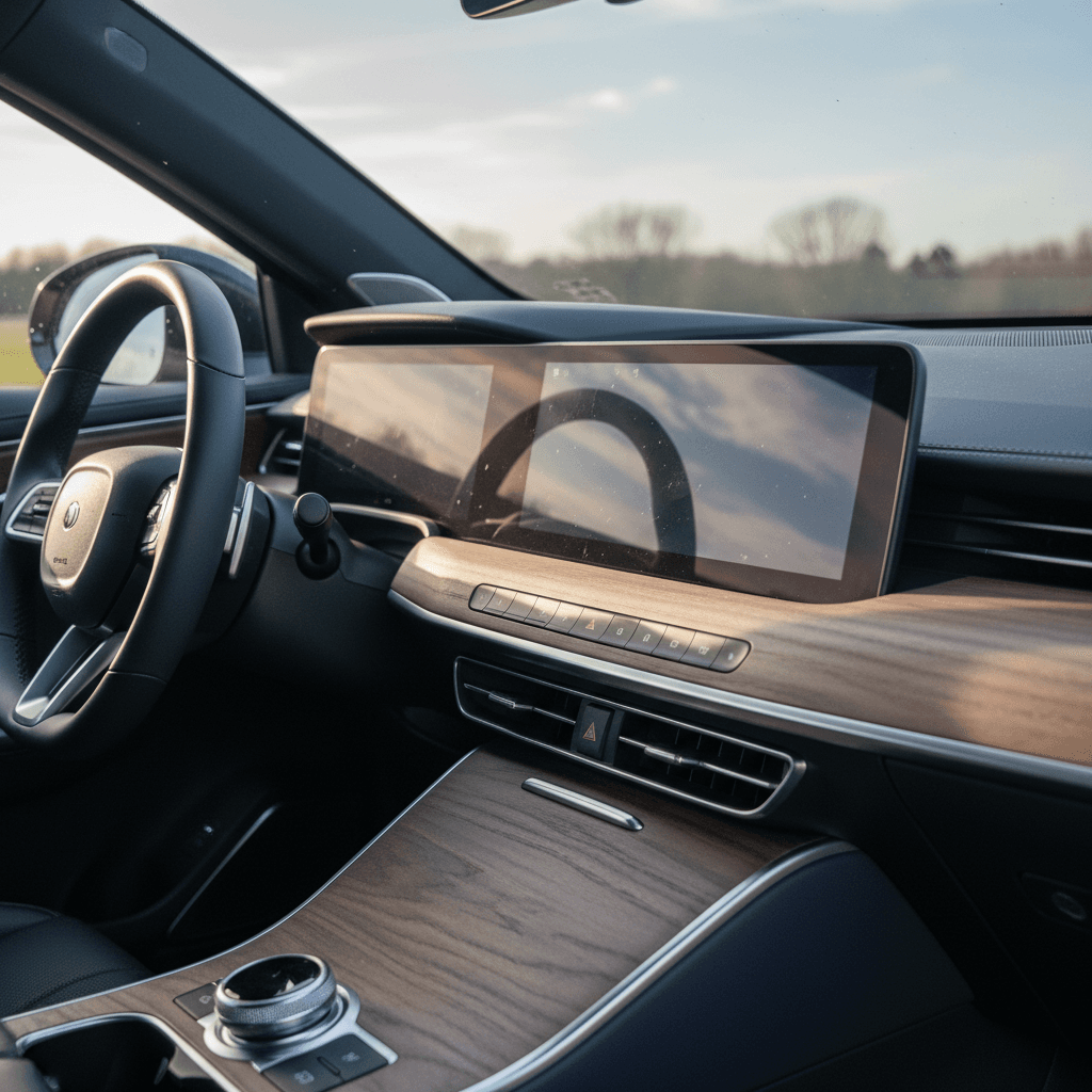 Lucid Air electric sedan driving on an open road, illustrating efficient aerodynamics