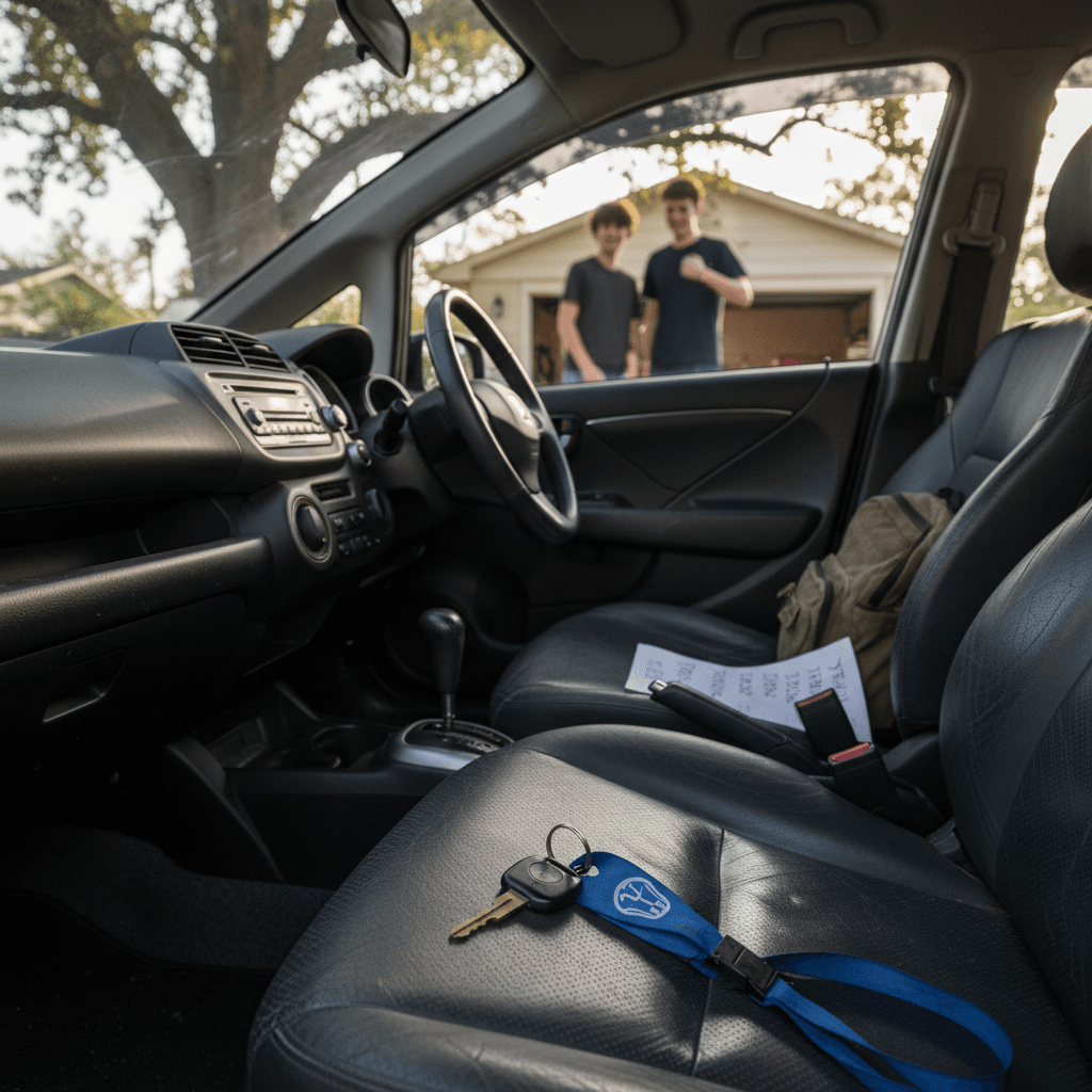 Young driver plugging in an electric car at a home charging station