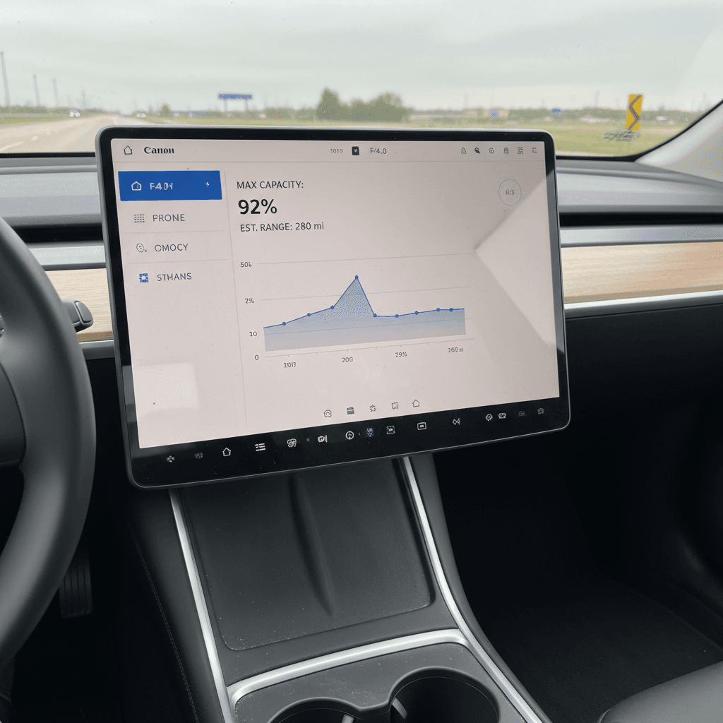Minimalist Tesla Model Y interior with central touchscreen and front seats