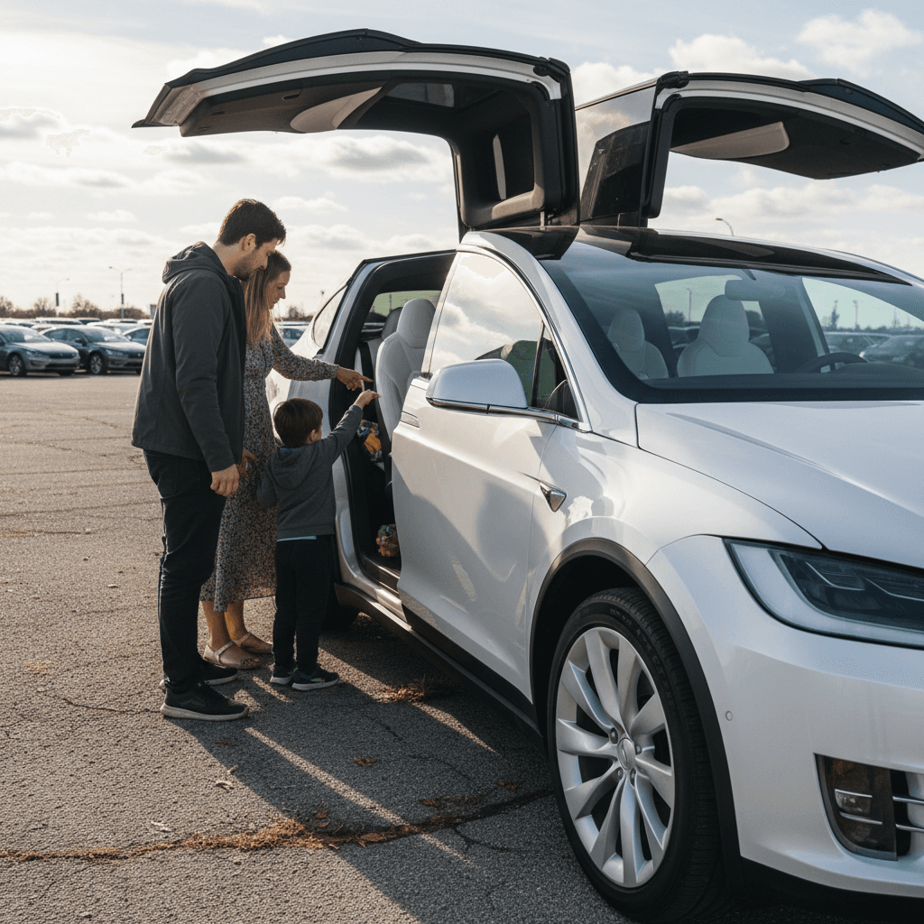 2016 Tesla Model S interior showing large central touchscreen and minimalist design